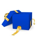 Empty Blue Vector Gift Box with Golden Package Ribbon Royalty Free Stock Photo