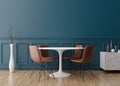 Empty blue wall in modern dining room. Mock up interior in classic style. Free space, copy space for your picture, text Royalty Free Stock Photo