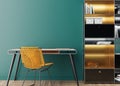 Empty blue wall in modern home office. Mock up interior in contemporary style. Free space, copy space for your picture Royalty Free Stock Photo