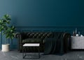 Empty blue wall in modern living room. Mock up interior in classic style. Free space, copy space for your picture, text Royalty Free Stock Photo