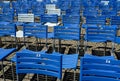 empty blue and white chairs with numbers Royalty Free Stock Photo