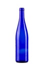 Empty blue wine bottle with water drops isolated on white background. Vertically standing wine bottle. File contains clipping Royalty Free Stock Photo