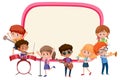 Empty board with kids playing different musical instruments Royalty Free Stock Photo