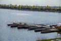 empty boat piers, water boats, river walks water recreation Royalty Free Stock Photo