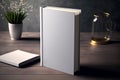 Empty Book Template. Standing closed book with white Cover. Mock Up . AI generated