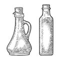 Empty bottle glass for oil with cork stopper. Vector engraving Royalty Free Stock Photo