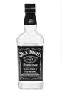 Empty bottle of Jack Daniel`s Old No 7 bourbon whiskey isolated on white background