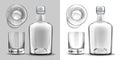 Empty bottle and shot glass side and top view set. Royalty Free Stock Photo