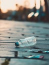 Empty Bottle waste on the ground. Plastic Trash on the bottom Royalty Free Stock Photo