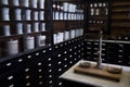 Empty bottles in old vintage pharmacy Royalty Free Stock Photo