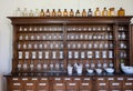 Empty bottles in old vintage pharmacy Royalty Free Stock Photo