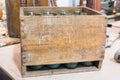Empty bottles in vintage wooden crate Royalty Free Stock Photo