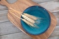 An empty bowl and a few ears of wheat Royalty Free Stock Photo