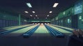 Empty Bowling Alley with Pins Set Up for the Next Game Royalty Free Stock Photo