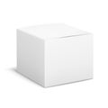 Empty box white. Cubic cosmetic cardboard box angle view, blank package with shadows, medicine product packaging Royalty Free Stock Photo