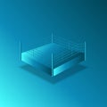 Empty boxing ring 3d isometric model blue gradient, sports arena mockup