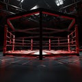 Empty Boxing Ring, Fight Arena, Professional Boxing Ring Axis Shift, Red Blue Illumination, Neon Light