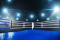 Empty boxing ring, view on corner with white ropes