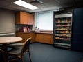 Empty break room with snack vending machine