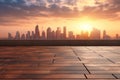 empty brick floor with cityscape and skyline of shanghai at sunset Royalty Free Stock Photo