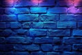 Empty brick wall bathed in vibrant blue light from neon lamps, creating a striking backdrop Royalty Free Stock Photo