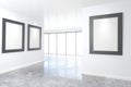 Empty bright art gallery with blank pictures on the walls, mock Royalty Free Stock Photo