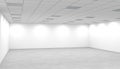 Empty bright office room with white walls and square lights. 3d render Royalty Free Stock Photo