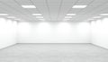 Empty bright office room with white walls and square lights. 3d render Royalty Free Stock Photo