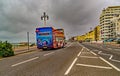 Empty Brighton seafront bus on a dull day