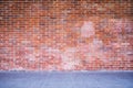 Empty brown bricks wall background and texture on sidewalk