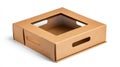Empty brown cardboard box with clear window on white background Royalty Free Stock Photo