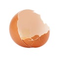 Empty brown eggshell fragment with cracked texture isolated on white background Royalty Free Stock Photo