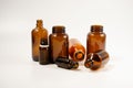 Empty brown glass medicine bottles