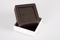 Empty brown open small Gift Box with White cower in grey background