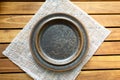 Empty brown plate on the wooden table view from above Royalty Free Stock Photo