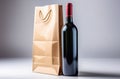 Empty brown wine bag isolated on white background. Wine Bottle,Side View Packaging