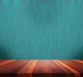 Empty brown wooden table surface abstract background with colorful bokeh image, for product display montage. Royalty Free Stock Photo