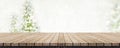 Empty brown wooden table top with abstract muted blur christmas