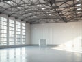 Empty building bright hangar interior. 3d rendering Royalty Free Stock Photo