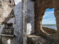 Empty buildings of abandoned fortress Juromenga in portugal