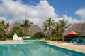 Empty bungalow hotel and swiming  pool on seaside resort Royalty Free Stock Photo