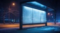 Empty bus stop advertisement mockup at night with urban backdrop Royalty Free Stock Photo