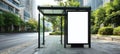 The empty bus stop with a blank billboard in an urban landscape. AI generated image Royalty Free Stock Photo