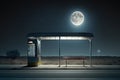 empty bus stop, with the distant sound of night traffic, and a full moon in the sky