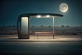 empty bus stop, with the distant sound of night traffic, and a full moon in the sky