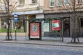 The empty bus-stop of Independence and Freedom Square name in the center of the old European capital on Gedimino street
