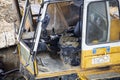 Empty cabin of a old excavator Royalty Free Stock Photo