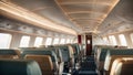 Empty cabin of a private plane with comfortable seats, in flight. luxury airplane interior. This photo was generated Royalty Free Stock Photo