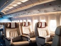 Empty cabin of a private plane with comfortable seats, in flight. luxury airplane interior. This photo was generated Royalty Free Stock Photo
