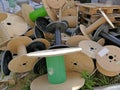 Empty cable reels on a construction field